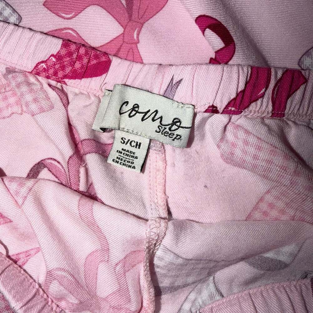 Como Sleep Women's Pink Bow Print Button-Down Pajama Set - Picture 3 of 3